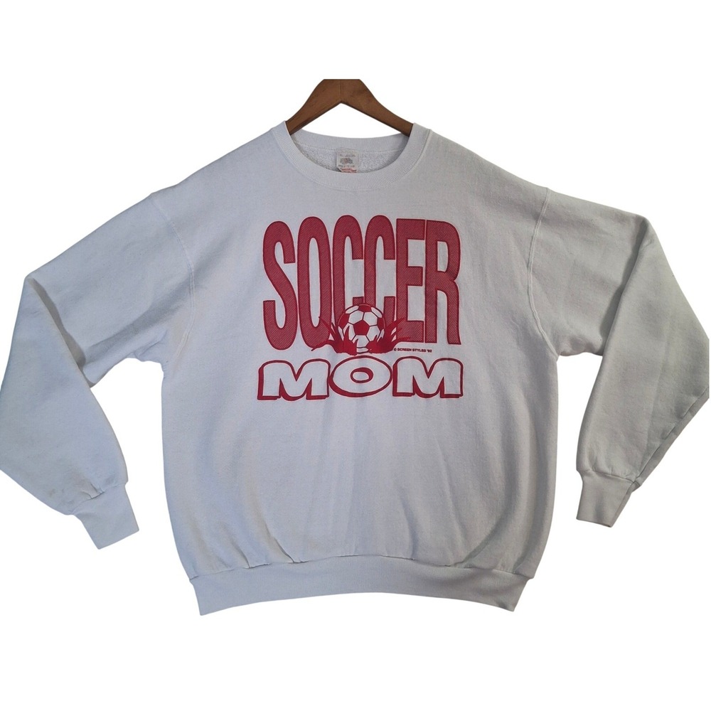 Vintage 1992 Fruit‎ of the Loom Soccer Mom Sweatshirt White Red XL Made in USA